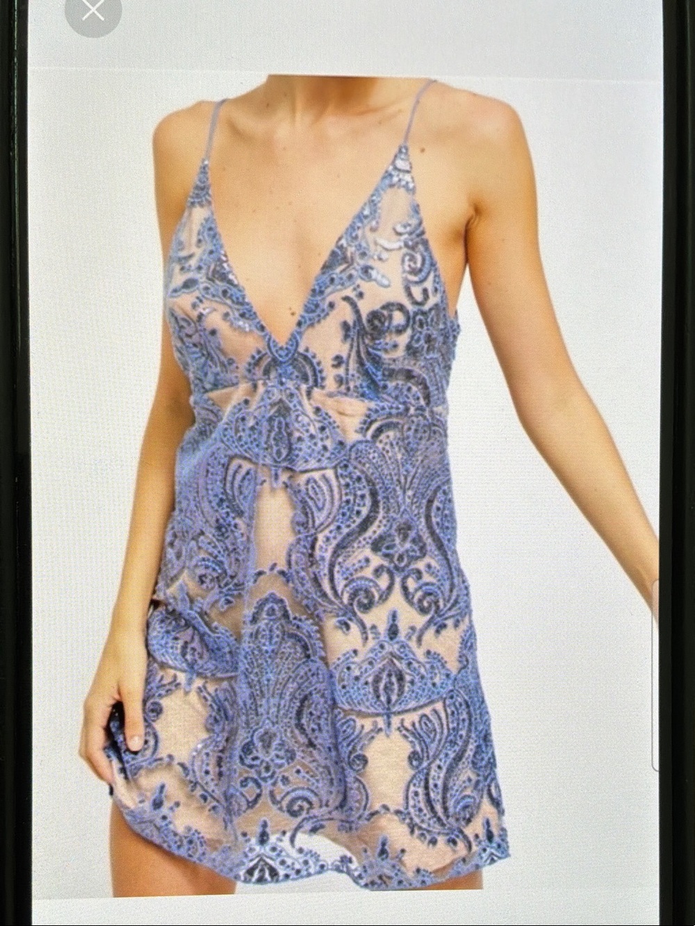 Free People 4 Night Shimmers Sheer Paisley Lace Mini Dress Lilac Blue Lined